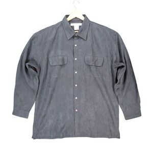 Irvine Park Button Up Mens XLG Gray Excellent Faux Suede Long Sleeve